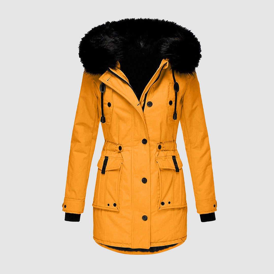 Manteau femme hivernal épais avec capuche fourrure synthétique - PanierRoyale