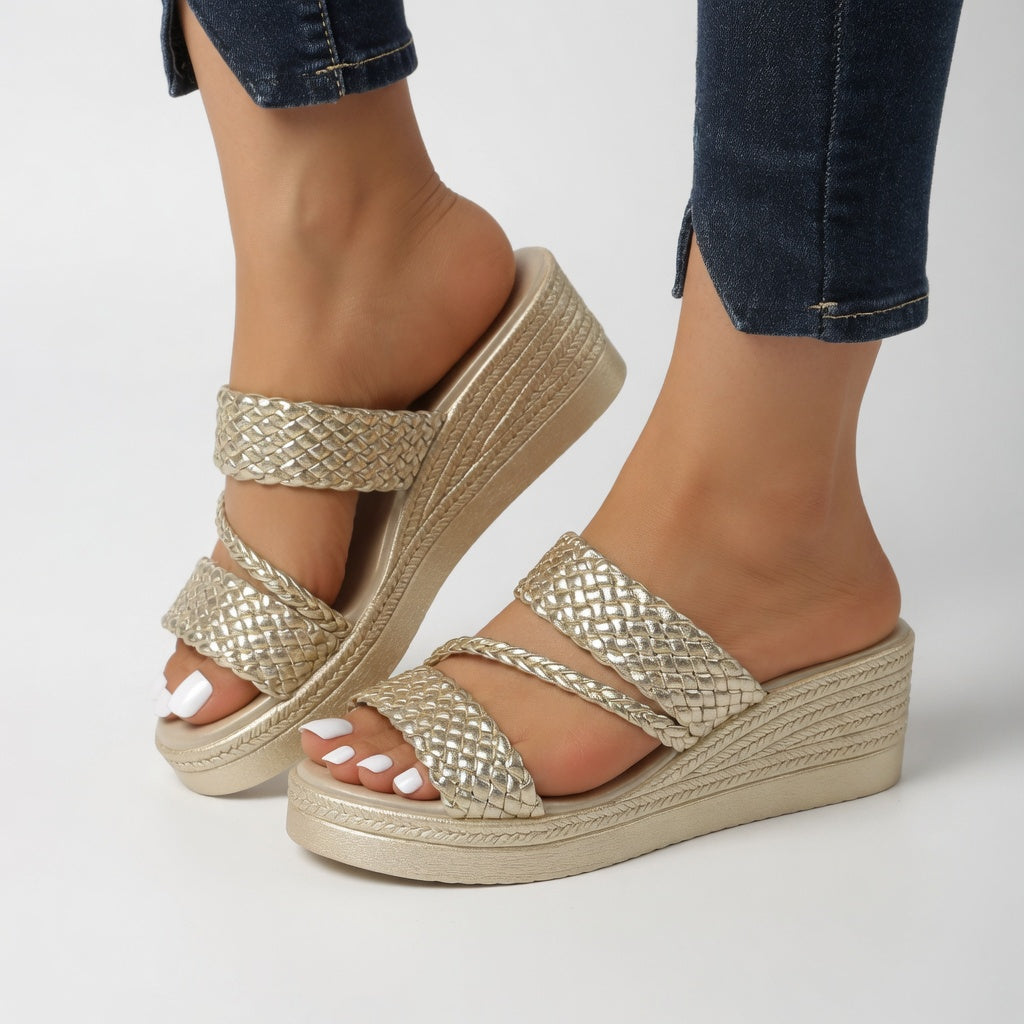 Sandales Femme Compensées Brides Tressées Semelle Confortable