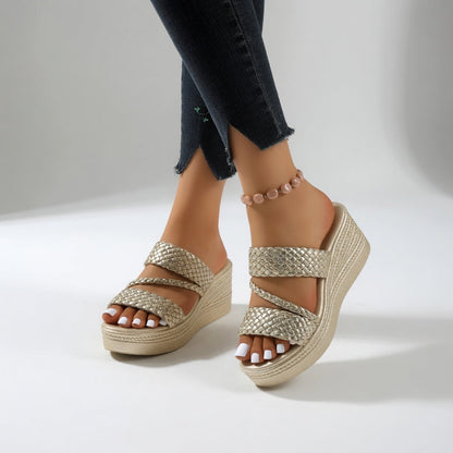 Sandales Femme Compensées Brides Tressées Semelle Confortable