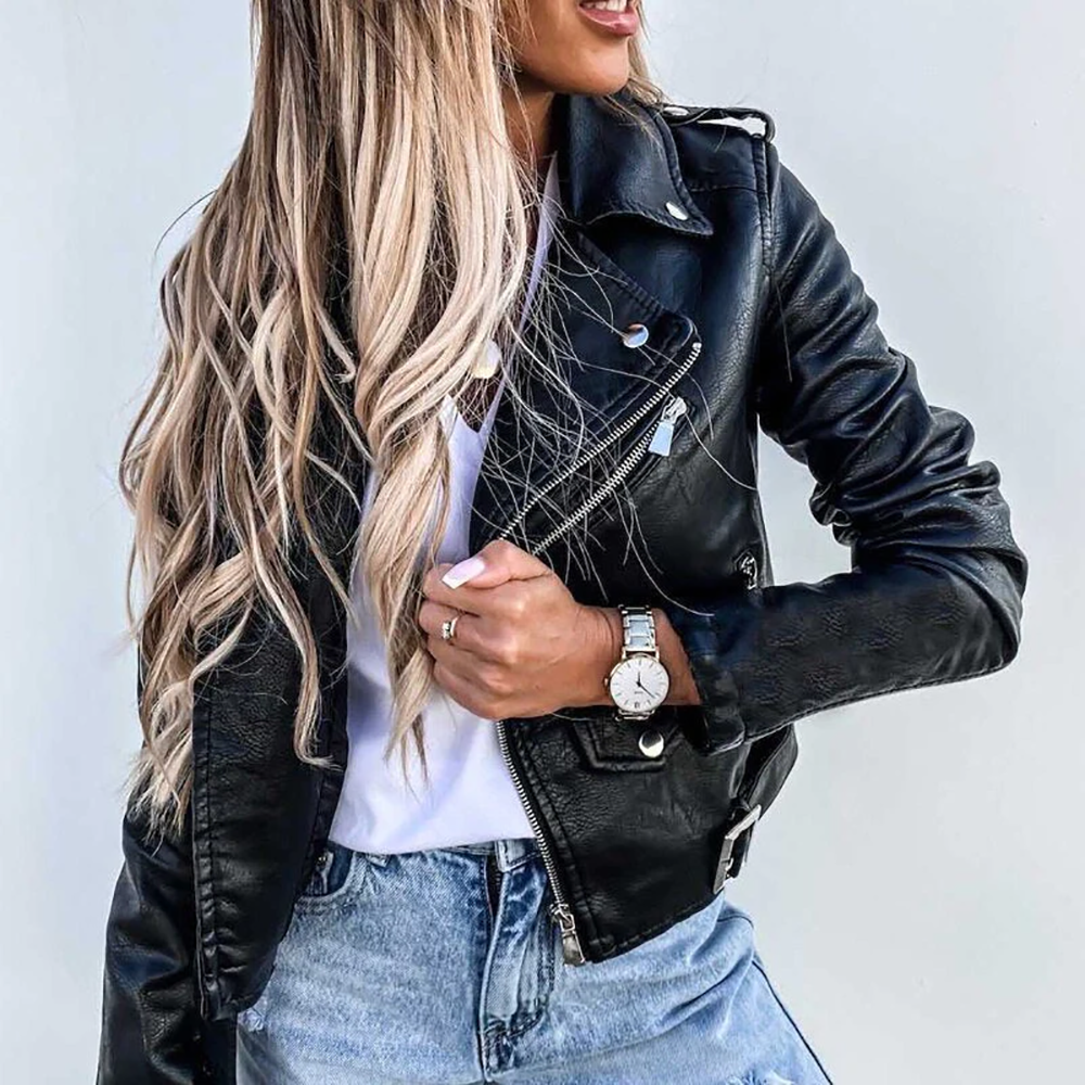 Veste Biker Femme Similicuir Fermeture Asymétrique Coupe Urbaine