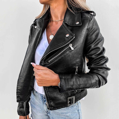 Veste Biker Femme Similicuir Fermeture Asymétrique Coupe Urbaine