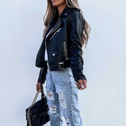 Veste Biker Femme Similicuir Fermeture Asymétrique Coupe Urbaine