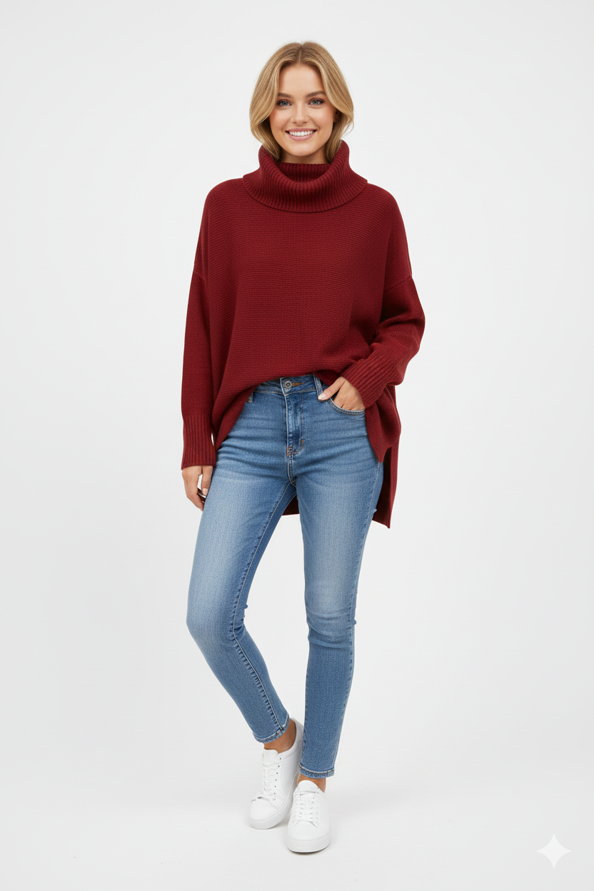 Pull Femme Oversize Doux au Col Roulé Modèle Chic