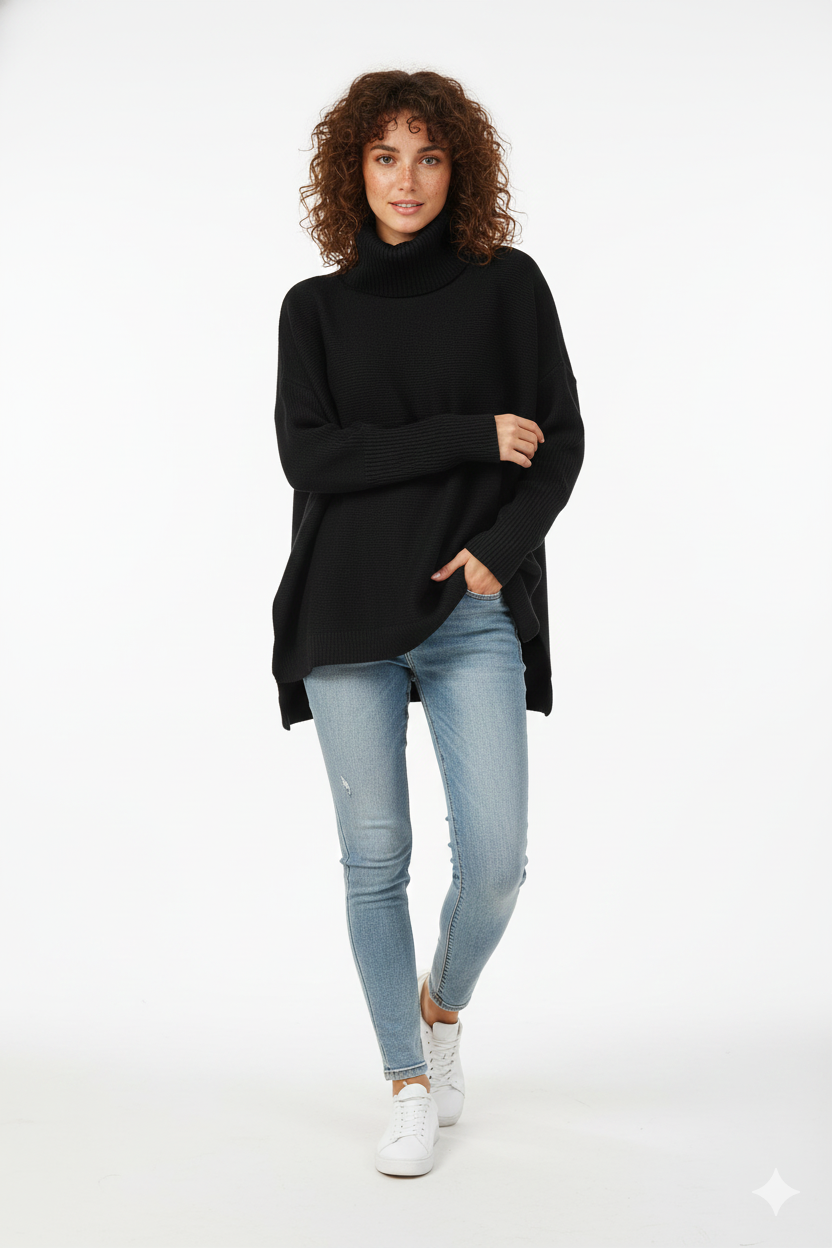 Pull Femme Oversize Doux au Col Roulé Modèle Chic