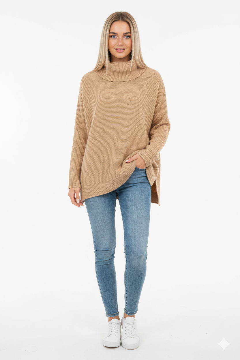 Pull Femme Oversize Doux au Col Roulé Modèle Chic