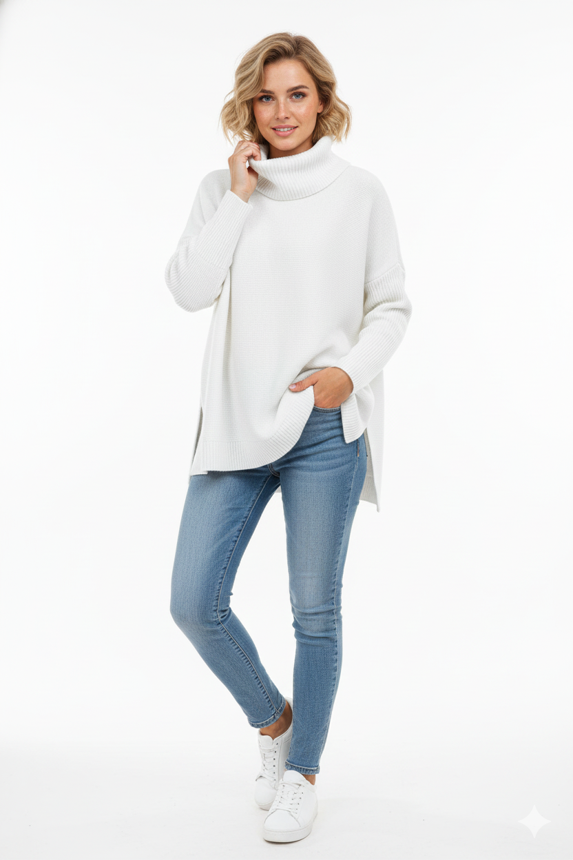 Pull Femme Oversize Doux au Col Roulé Modèle Chic
