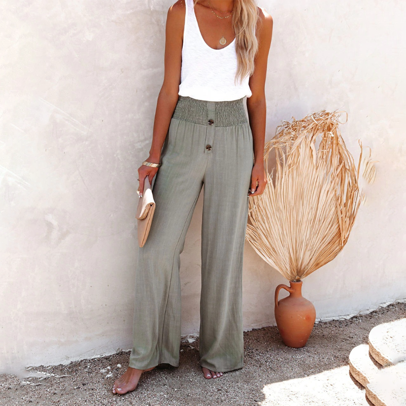 Pantalon femme vert évasé luxe élégant - PanierRoyale