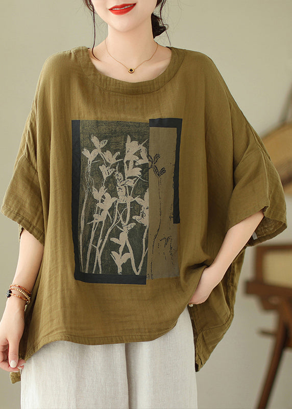 T-shirt vert en coton à col rond et manches courtes - EasyApparels