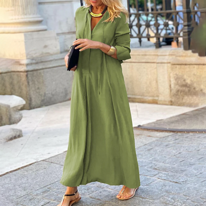 Robe Longue Féminine Décolleté Plongeant avec Ceinture Élastique