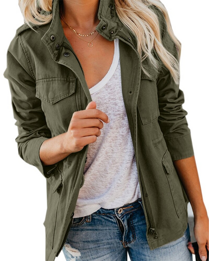 Veste Mi-saison Femme Col Montant Poches Style Utilitaire - PanierRoyale