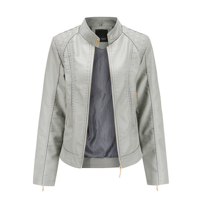 Veste en Cuir pour Femme Élégante avec Col Montant et Fermeture Éclair