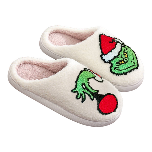 Grinch™ – Pantoufles de Noël avec motif Grinch en peluche amusante pour l'hiver