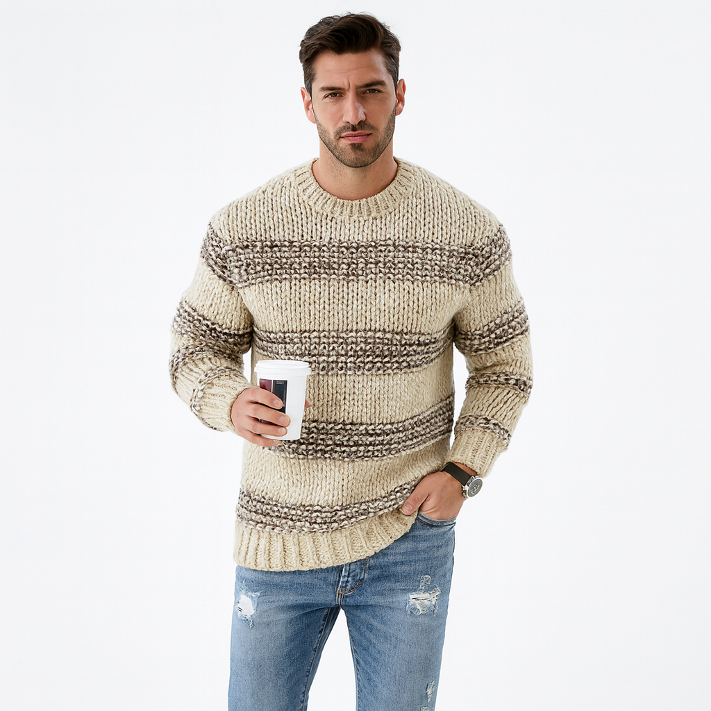 Pull Homme Maille Épaisse Col Rond Coupe Confort