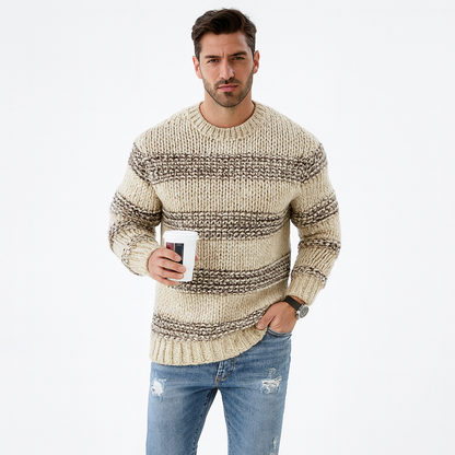Pull Homme Maille Épaisse Col Rond Coupe Confort