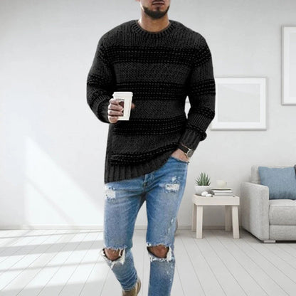 Pull Homme Maille Épaisse Col Rond Coupe Confort