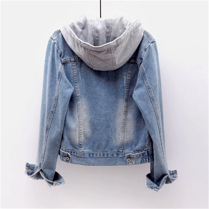 Veste Femme Denim avec Capuche Amovible