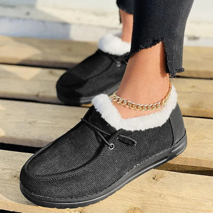 Chaussures plates élégantes en cuir avec semelle caoutchouc et doublure synthétique chaude