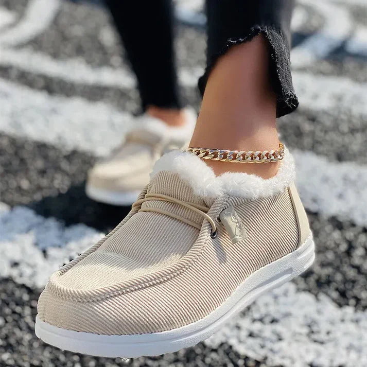 Chaussures plates élégantes en cuir avec semelle caoutchouc et doublure synthétique chaude