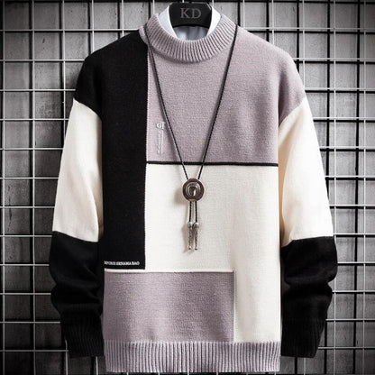 Pull Tricoté Patchwork Homme Confortable et Décontracté