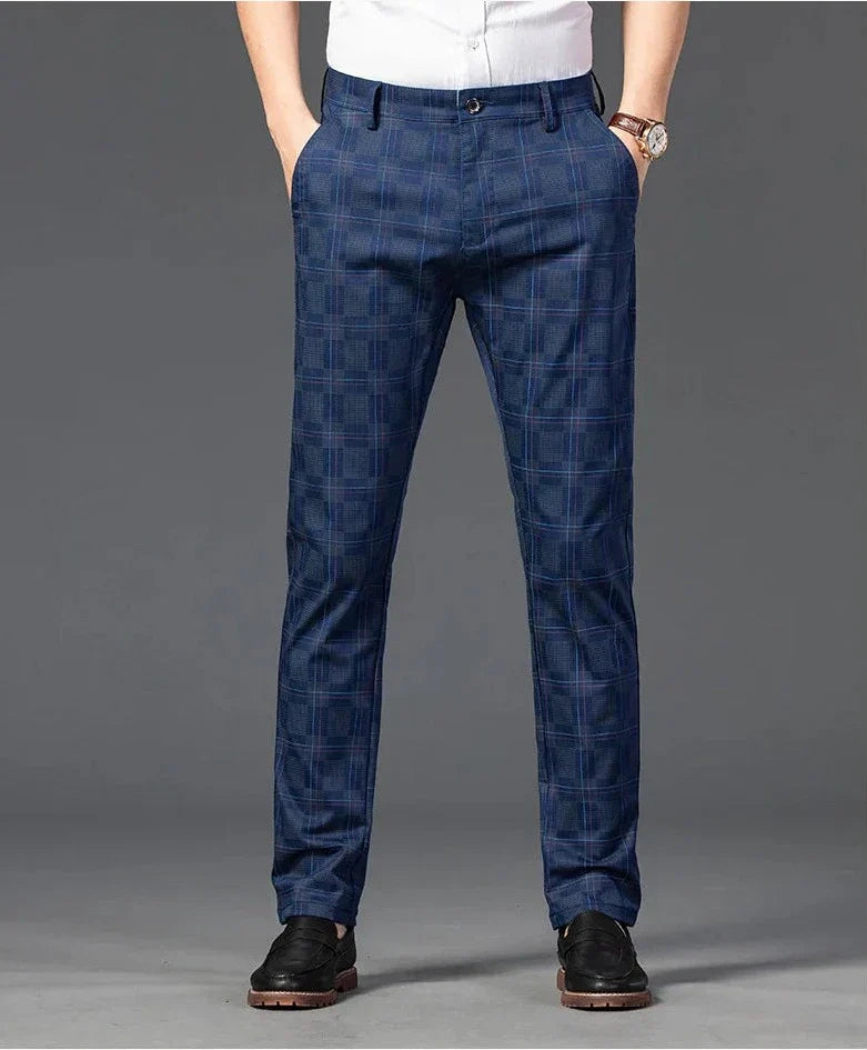Pantalon Homme Taille Slim Fit Carreaux Élégant