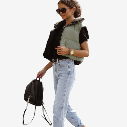 Veste Sans Manches Élégante Col Montant
