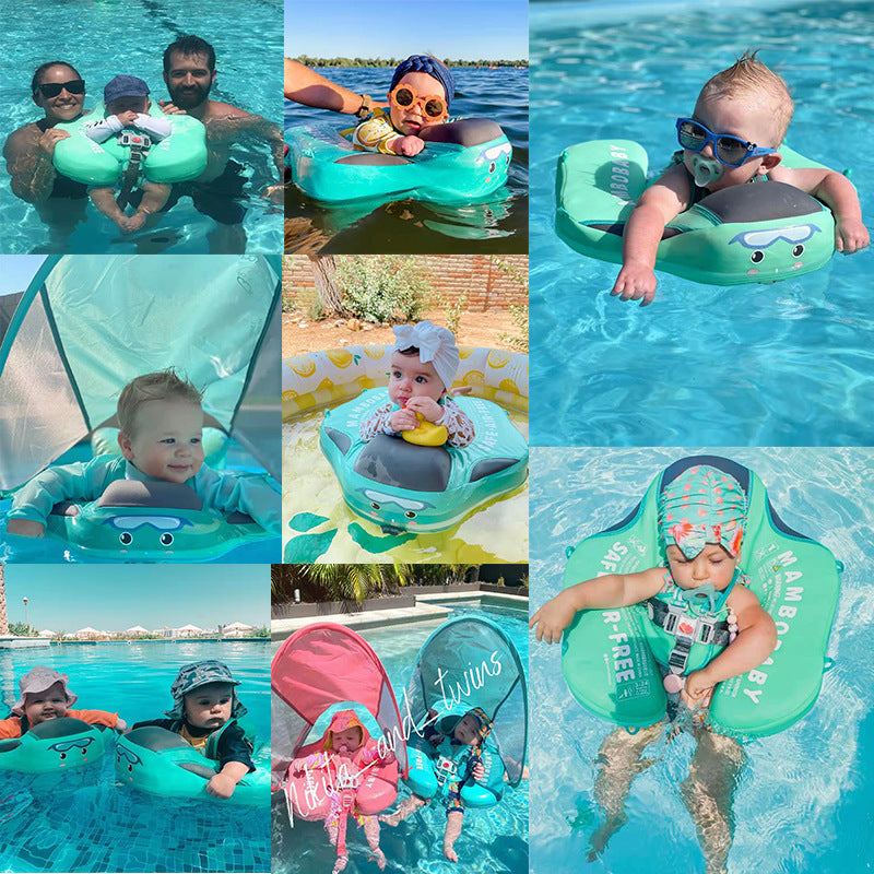 Flotteur Bébé avec Parasol de Protection Solaire Bleu Clair