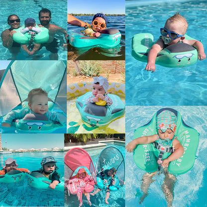 Flotteur Bébé avec Parasol de Protection Solaire Bleu Clair