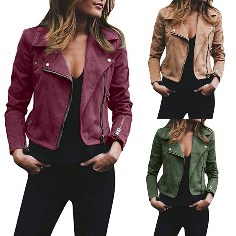 Veste Biker Femme Effet Daim Coupe Ajustée Style Moto - PanierRoyale