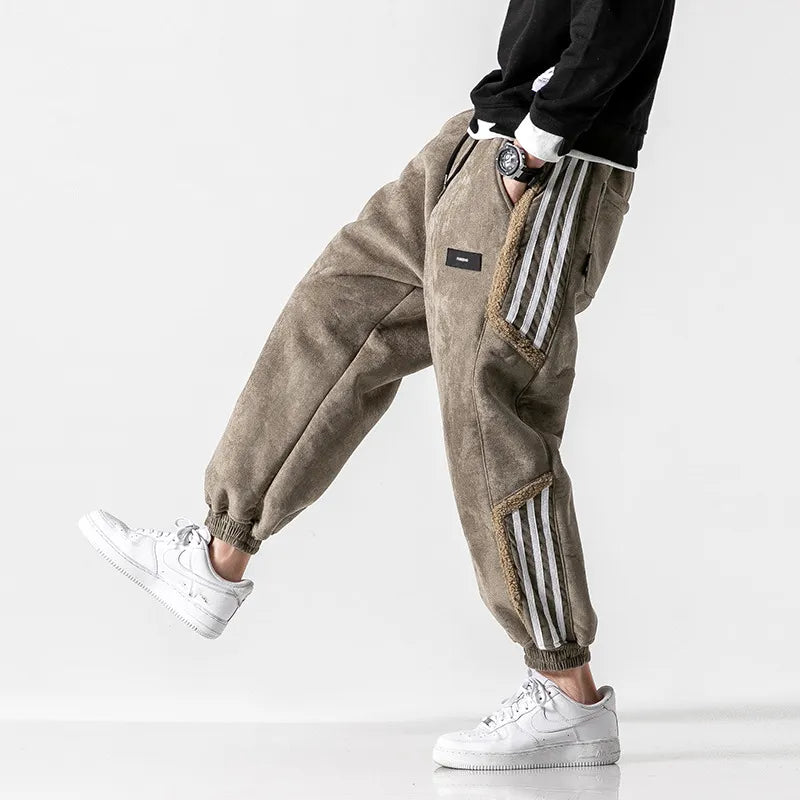 Pantalon de Jogging Coton Brun à Rayures Contraste - PanierRoyale