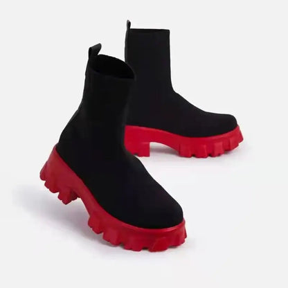 Bottes Chelsea Femme à Talon Plat et Élastiques