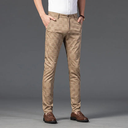Pantalon Homme Taille Slim Fit Carreaux Élégant