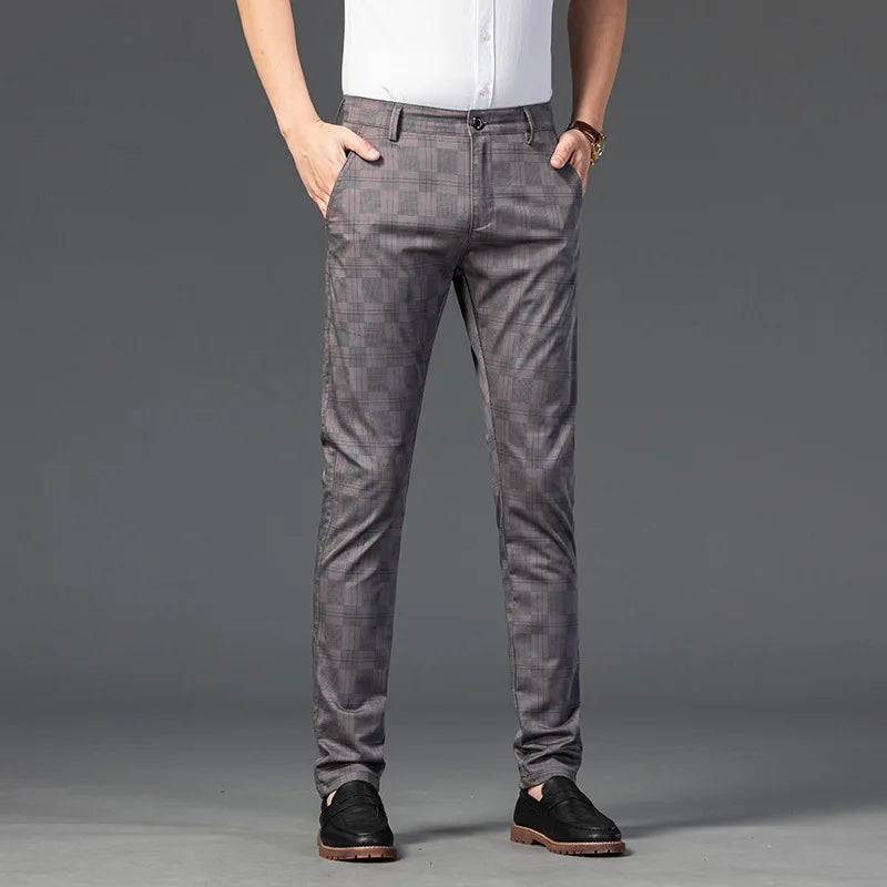 Pantalon Homme Taille Slim Fit Carreaux Élégant