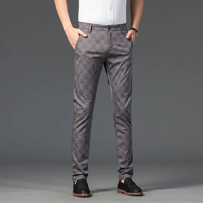 Pantalon Homme Taille Slim Fit Carreaux Élégant
