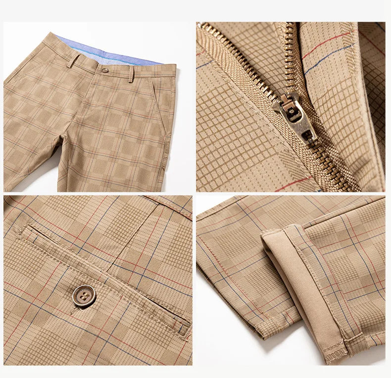 Pantalon Homme Taille Slim Fit Carreaux Élégant