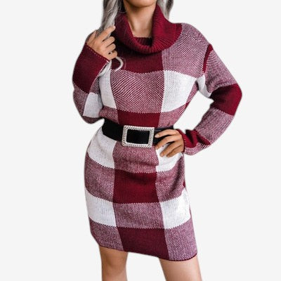 Robe décontractée à ceinture avec col roulé → Robe Décontractée Col Roulé pour Femme