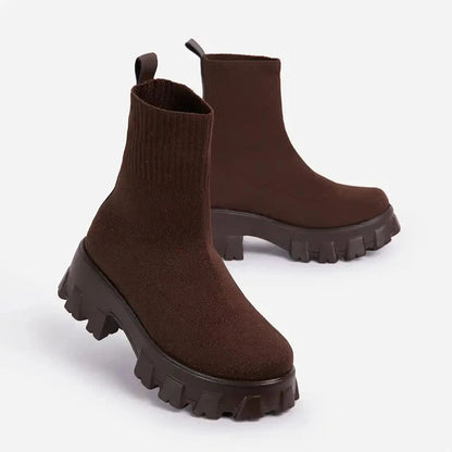 Bottes Chelsea Femme à Talon Plat et Élastiques
