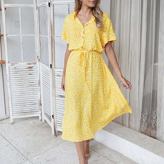 Robe Chemisier Femme Élégante à Pois pour Été - PanierRoyale