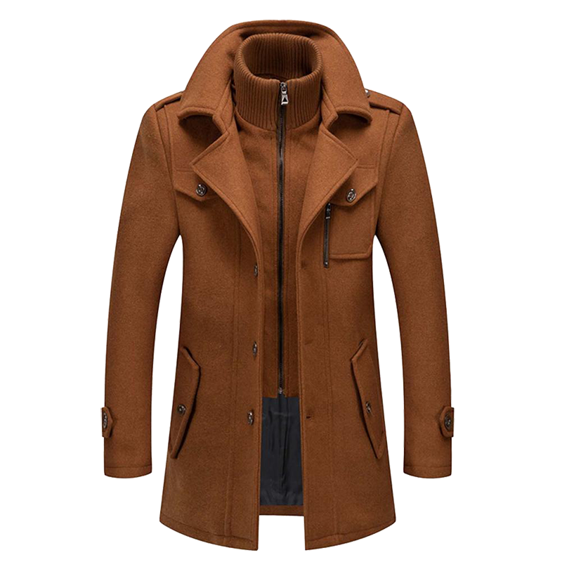 Manteau Homme Long Noir en Laine Tailleur Classique