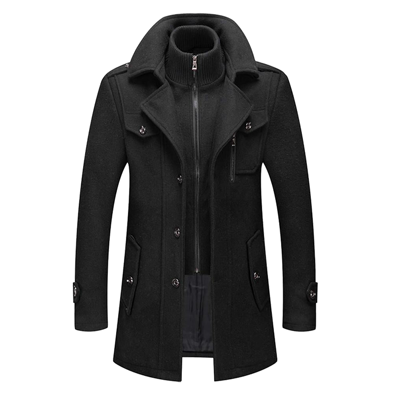Manteau Homme Long Noir en Laine Tailleur Classique