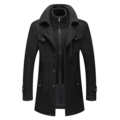 Manteau Homme Long Noir en Laine Tailleur Classique