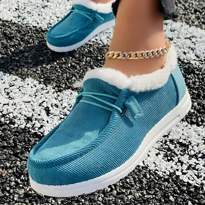 Chaussures plates élégantes en cuir avec semelle caoutchouc et doublure synthétique chaude