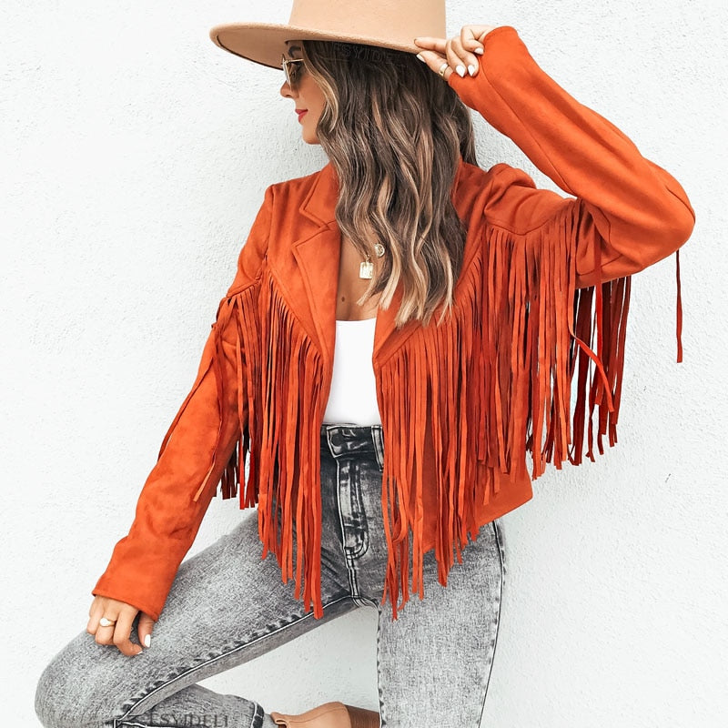 Veste en Duvet Frange Mode Chic pour Femme