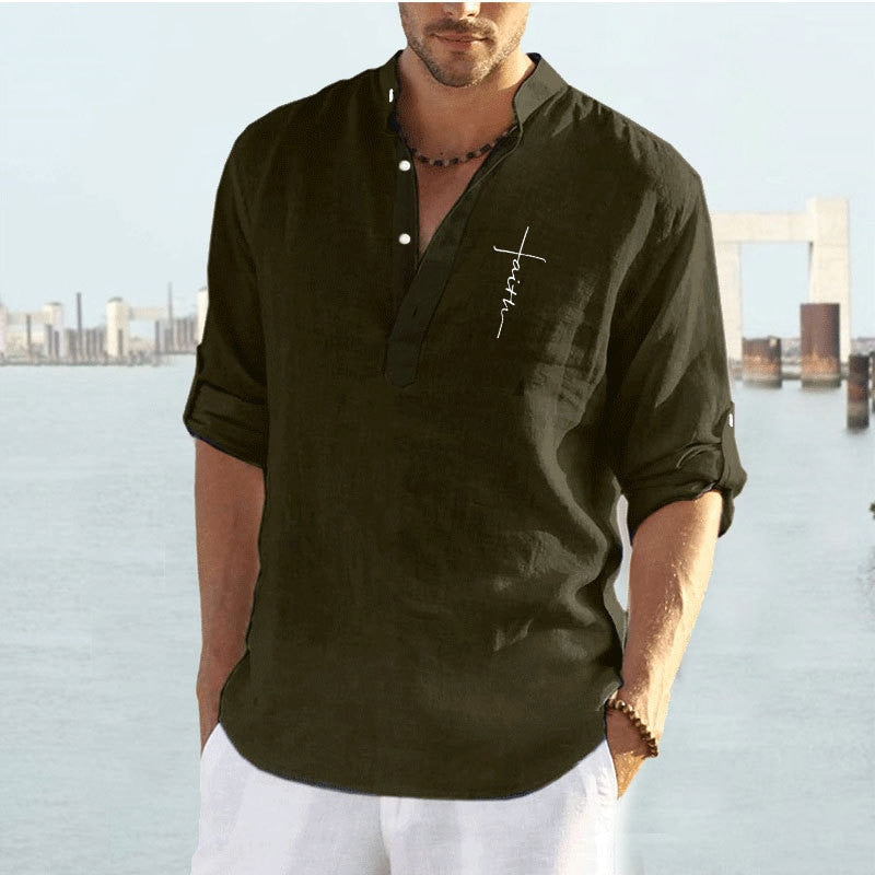 Chemise Homme Lin Coton Décontracté Été
