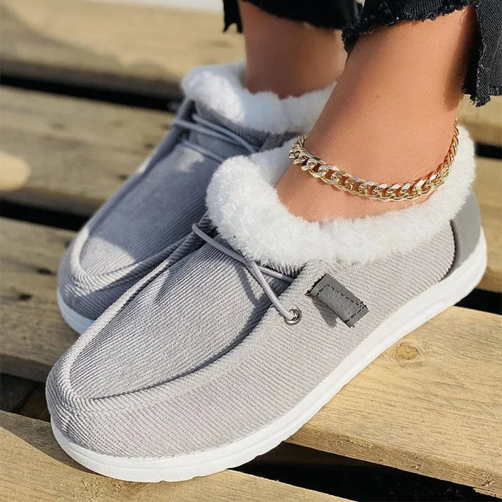 Chaussures plates élégantes en cuir avec semelle caoutchouc et doublure synthétique chaude