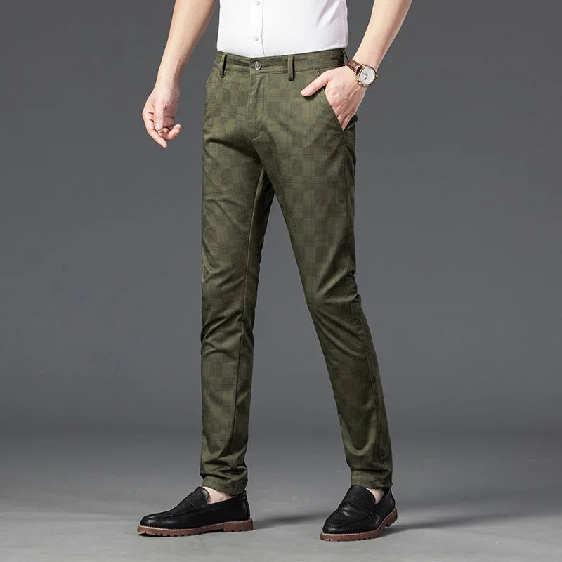 Pantalon Homme Taille Slim Fit Carreaux Élégant