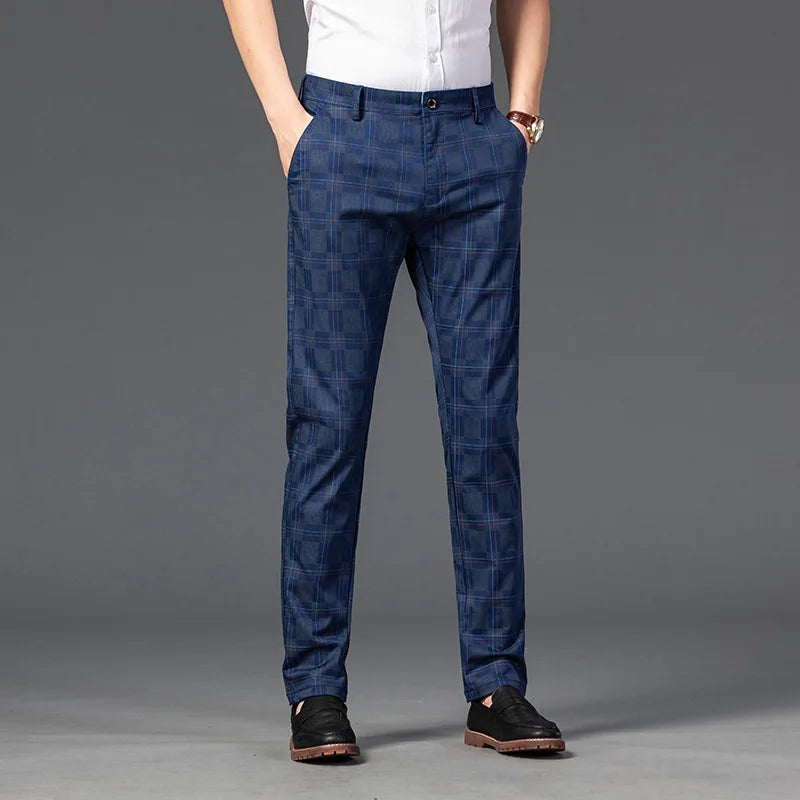 Pantalon Homme Taille Slim Fit Carreaux Élégant