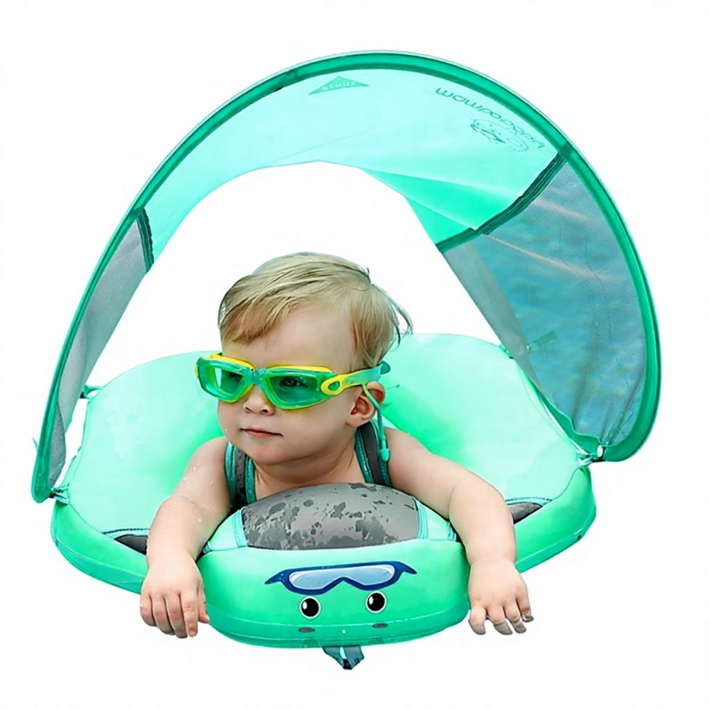 Flotteur Bébé avec Parasol de Protection Solaire Bleu Clair