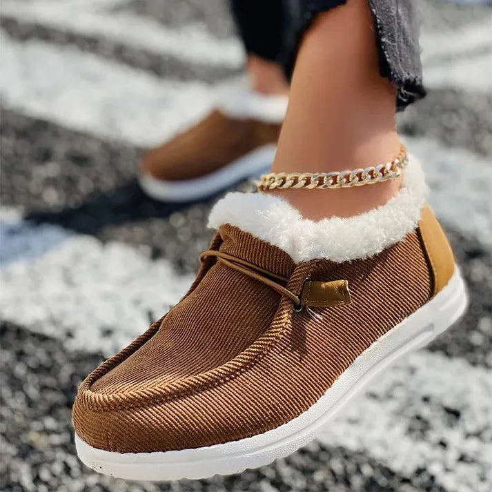Chaussures plates élégantes en cuir avec semelle caoutchouc et doublure synthétique chaude - PanierRoyale