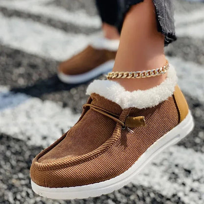 Chaussures plates élégantes en cuir avec semelle caoutchouc et doublure synthétique chaude - PanierRoyale