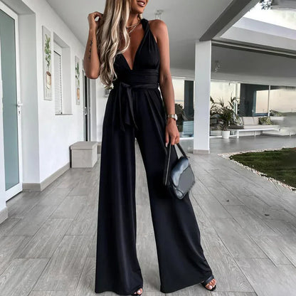 Combinaison Femme Élégante avec Ceinture et Tissu Confortable